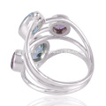 Blue Topaz &amp; Amethyst Double Stone Ring in Sterling Silber Einzigartiger Geschenk Ring